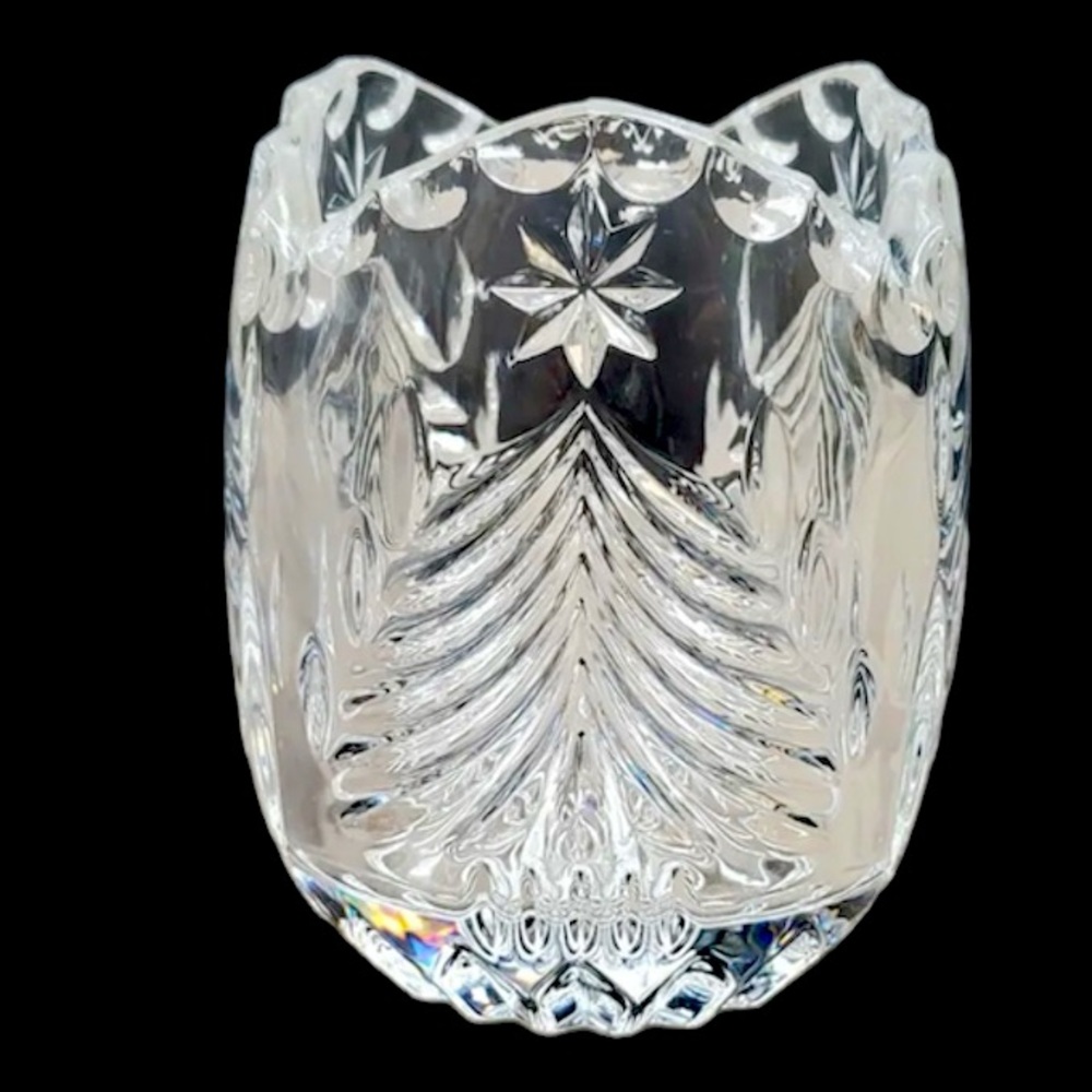 Vintage Mikasa Crystal Christmas Tree Tea Light Votive Candle Holder Vase 3.75"